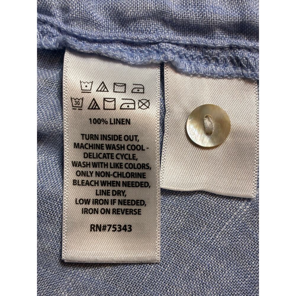 Tahari 100% Linen Light Blue Button Down Shirt Top Blouse - Picture 4 of 4